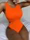 SC Solid Hollow Out Bikini One Piece Swimsuit CASF-6289