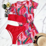 SC Solid Color Beach Swimsuit Tankinis And Print Dress Three Piece Set CSYZ-B255W