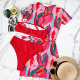 SC Solid Color Beach Swimsuit Tankinis And Print Dress Three Piece Set CSYZ-B255W