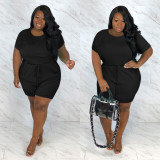 SC Plus Size Solid Short Sleeve Caslual Romper NY-8904