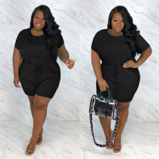 SC Plus Size Solid Short Sleeve Caslual Romper NY-8904