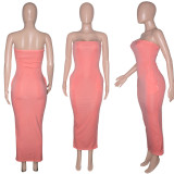 SC Sexy Fashion Solid Color Tube Top Maxi Dress SH-390151