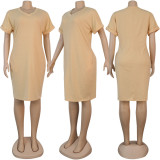 SC Solid V Neck Short Sleeve Casual Dress NY-8896