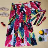 SC Plus Size Sexy Printed Short Sleeve Split Maxi Skirt Sets NY-2116