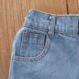 SC Kids Girl Polka Dot Top+Ripped Jeans Shorts+Headband 3 Piece Sets YKTZ-2090
