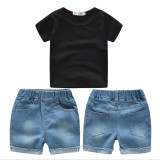 SC Kids Boy Black T Shirt+Jeans Shorts 2 Piece Sets YKTZ-g16