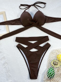 SC Solid Color Sexy Tie Up Swimsuit Two Piece Sets CSYZ-B546K
