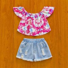SC Kids Girl Tie Dye Top+Jeans Shorts 2 Piece Sets YKTZ-2208