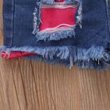 SC Kids Girl Letter Tank Top+Hole Jeans Shorts 2 Piece Sets YKTZ-21123