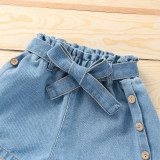 SC Kids Girl One Shoulder Top+Jeans Shorts 2 Piece Sets YKTZ-21