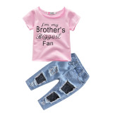 SC Kids Girl Letter T Shirt+Ripped Jeans Pants 2 Piece Sets YKTZ-G06