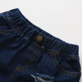 SC Kids Girl Dot Print Top+Hole Jeans Shorts 2 Piece Sets YKTZ-1398