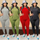 SC Plus Size Solid T Shirt And Pants 2 Piece Sets NY-2018