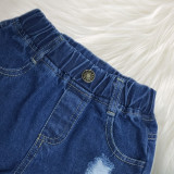 SC Kids Girl Black T Shirt+Hole Jeans Shorts 2 Piece Sets YKTZ-1159