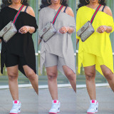 SC Plus Size Solid Long Sleeve Top+Shorts 2 Piece Sets NY-2012