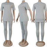 SC Plus Size Solid T Shirt And Pants 2 Piece Sets NY-2018
