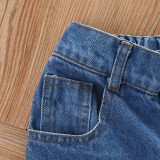 SC Kids Girl Tie Dye Top+Hole Jeans Shorts+Headband 3 Piece Sets YKTZ-1228