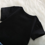 SC Kids Girl Black T Shirt+Hole Jeans Shorts 2 Piece Sets YKTZ-1159