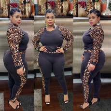 SC Plus Size Patchwork Long Sleeve 2 Piece Pants Set NY-2016