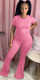 SC Solid Short Sleeve O Neck Flared Jumpsuit NY-2014