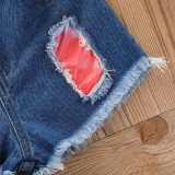 SC Kids Girl Tie Dye Top+Jeans Shorts+Headband 3 Piece Sets YKTZ-1128