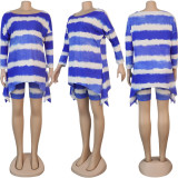 SC Plus Size Tie Dye Long Sleeve Top+Shorts 2 Piece Sets NY-2017