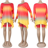 SC Plus Size Tie Dye Long Sleeve Top+Shorts 2 Piece Sets NY-2017