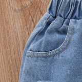 SC Kids Girl Tie Dye T Shirt +Ripped Jeans Shorts 2 Piece Sets YKTZ-2026