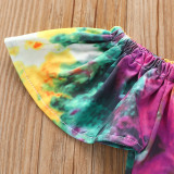 SC Kids Girl Tie Dye Top+Hole Jeans Shorts+Headband 3 Piece Sets YKTZ-1228