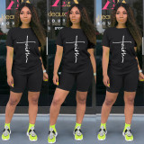 SC Letter Print T Shirt And Shorts Two Piece Sets TE-2031