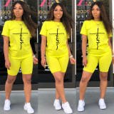 SC Letter Print T Shirt And Shorts Two Piece Sets TE-2031