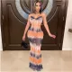 SC Sexy Mesh Printed Backless Cross Strap Maxi Dress GCNF-0143