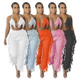 SC Solid Sexy Tassel Bra Top And Pants 2 Piece Sets GCNF-0134