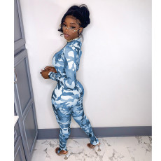 SC Camo Print Long Sleeve Slim Jumpsuit GCNF-0156