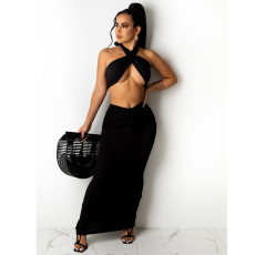 SC Solid Sexy Wrap Chest Long Skirt 2 Piece Sets GCNF-0105