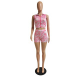 SC Sexy Printed Sleeveless Zipper Top And Shorts Sets GCNF-0124