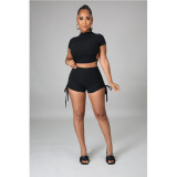 SC Solid Backless Crop Top And Shorts Two Piece Sets GCNF-0117