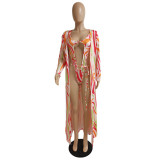 SC Sexy Printed One-Piece Swimsuit+Long Cloak GCNF-0095