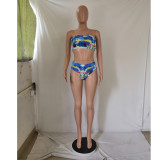 SC Sexy Printed Bandeau Bikinis With Long Cloak 3 Piece Sets GCNF-0118