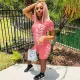SC Plus Size PINK Letter Print Short Sleeve Shorts Two Piece Sets XMF-100