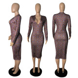 SC Sexy Printed Long Sleeve Slim Midi Dress GCNF-0072