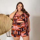 SC Plus Size Printed Cami Top+Coat+Shorts 3 Piece Sets PHF-13269