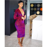 SC Sexy Printed Long Sleeve Slim Midi Dress GCNF-0072