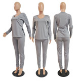 SC Solid Long Sleeve Two Piece Pants Set GCNF-0066