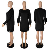 SC Solid Long Sleeve O Neck Sweatshirt Dress GCNF-0071