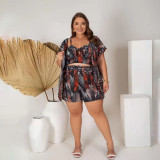 SC Plus Size Printed Cami Top+Coat+Shorts 3 Piece Sets PHF-13269