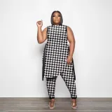 SC Plus Size Printed Split Sleeveless Top And Pants Set PHF-13268