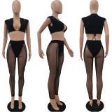 SC Sexy Sleeveless Crop Top And Mesh Pants Two Piece Sets AL-273