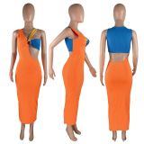 SC Multicolor Splice Cutout Sexy Sleeveless Dress HHF-99108