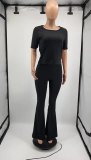 SC Plus Size Solid T Shirt And Flare Pants 2 Piece Sets YIM-244